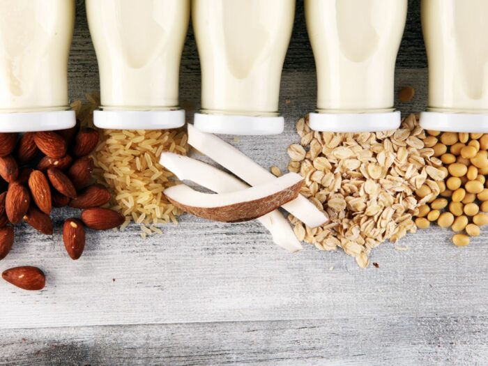 Alternative milks include almond milk, rice milk, coconut milk, oat milk, and soy milk