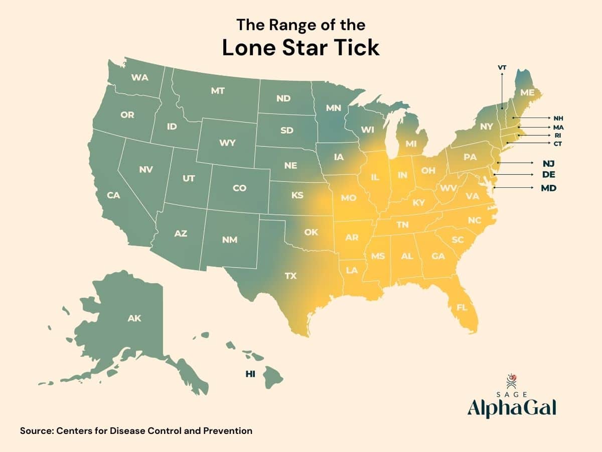Range of the Lone Star Tick in the United States