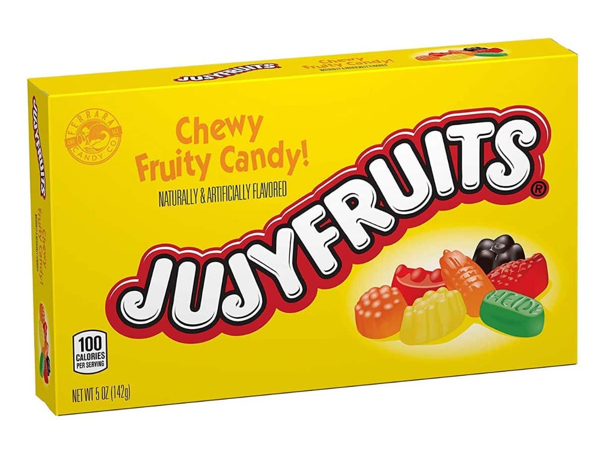 A yellow box of Jujyfruits candy.