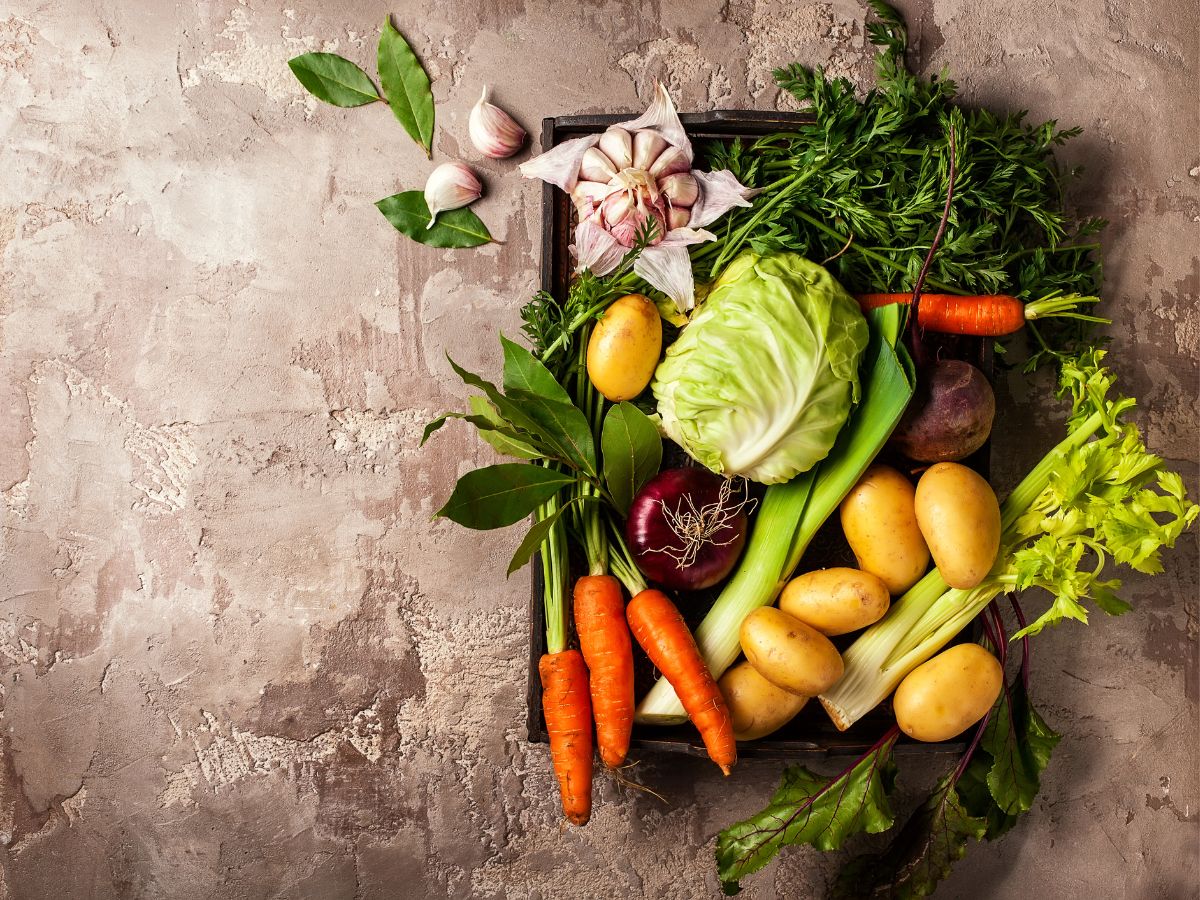 Assortment of Vegetables on a Stone Countertop
