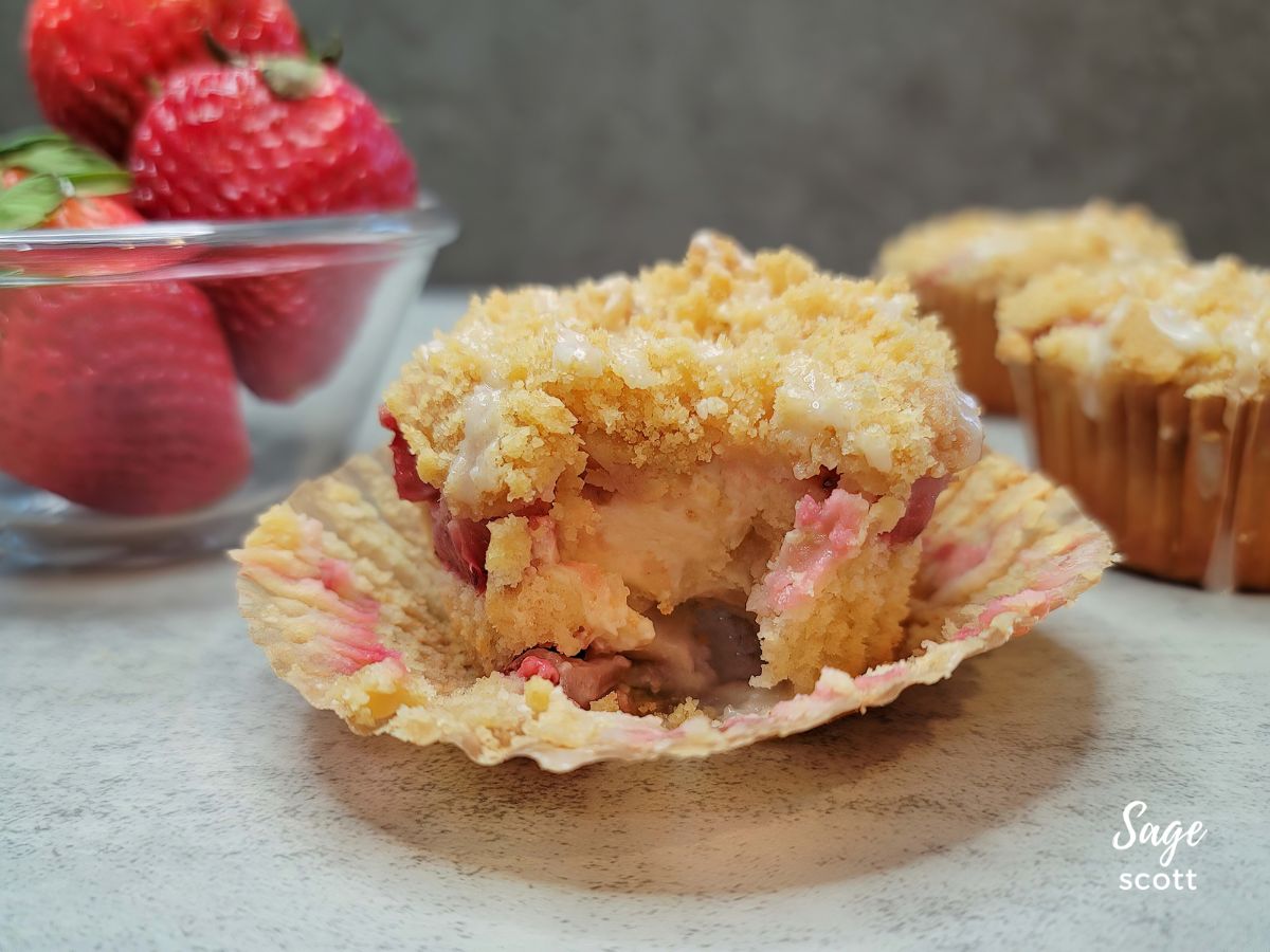 Inside of a Strawberry Cream Cheese Muffin
