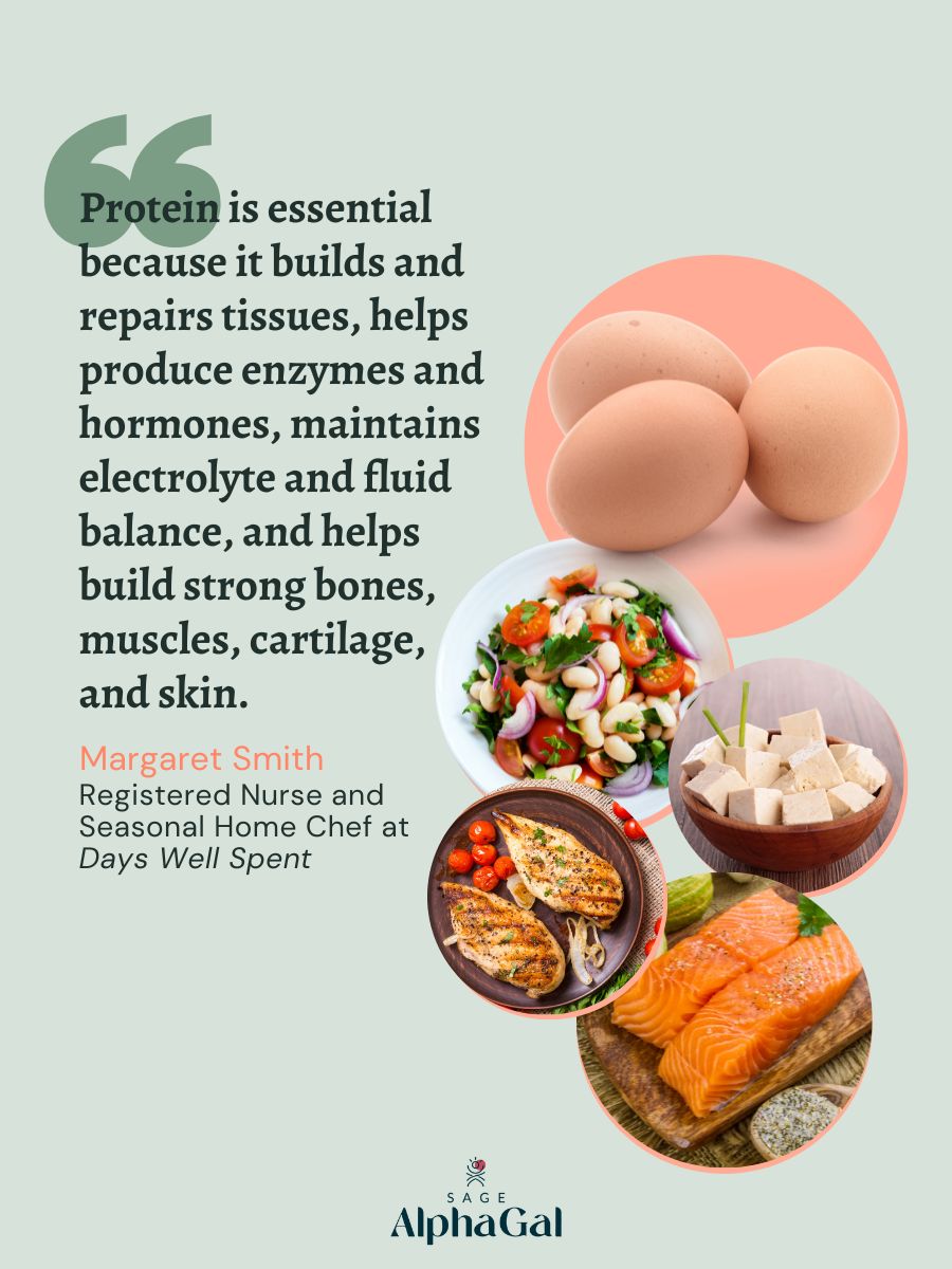 A quote about why protein is essential in a healthy diet from Margaret Smith, RN