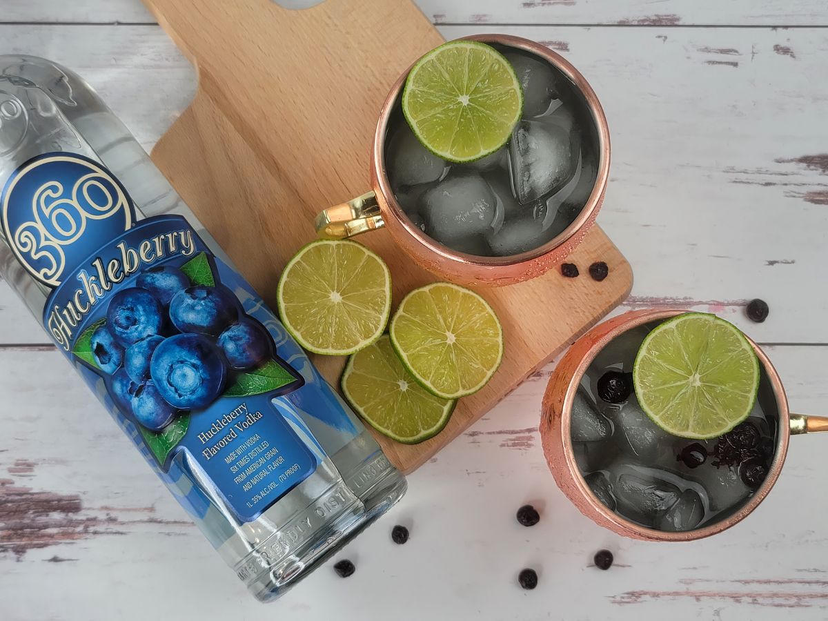Huckleberry vodka by Montana mules, one of several Moscow mule variations.