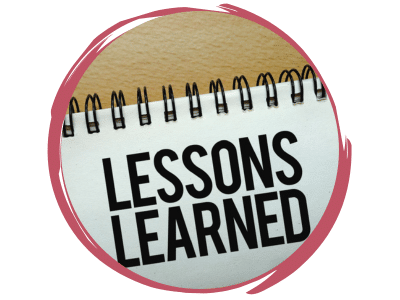 Circle graphic "lessons learned"