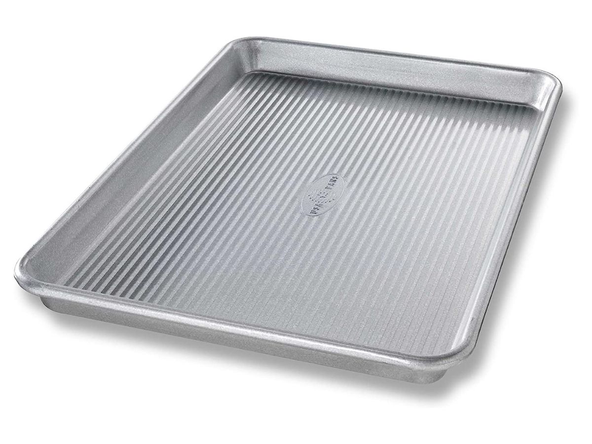 A 13x17 silver sheet pan