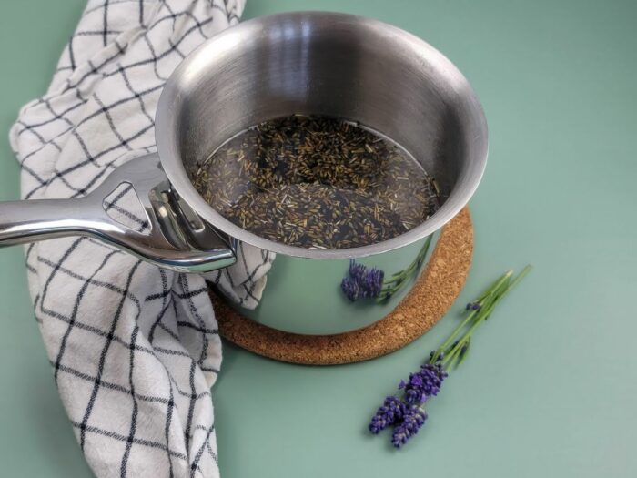 Steeping Lavender Buds to Make Lavender Simple Syrup