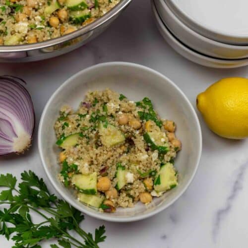 Jennifer Aniston's favorite quinoa salad with chickpeas and lemons.