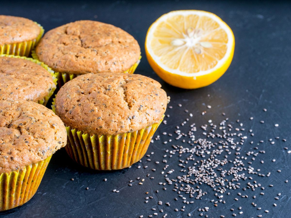 Lemon muffins with chia seeds.