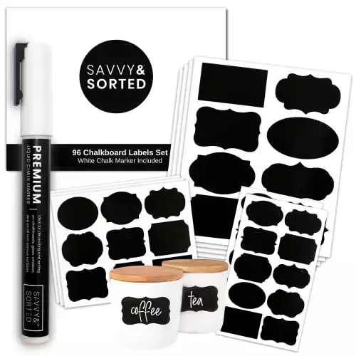 96 Chalkboard Labels for Organizing, Chalkboard Stickers Chalk Maker, Chalk Labels for Containers, Pantry Labels for Storage Bins, Removable Chalkboard Label Stickers, Glass Bottle Labels for Jars