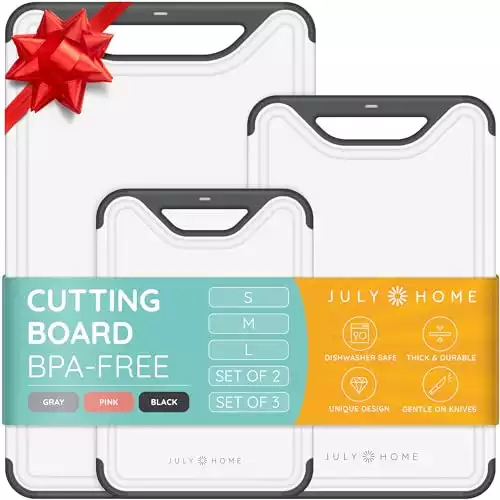 𝗪𝗶𝗻𝗻𝗲𝗿 𝟮𝟬𝟮𝟯* Cutting Boards for Kitchen, Plastic Cutting Board Set of 3, Dishwasher Safe Cutting Boards with Juice Grooves for Meat, Veggies, Fruits, Easy Grip Handle, No...