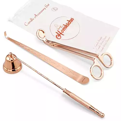 HOMKICHN Candle Accessory Set - Candle Wick Trimmer, Candle Snuffer, Wick Dipper, 3-in-1 Stainless Steel Candle Care Kit with Zip Lock Bag for Candle Lover - Rose Gold
