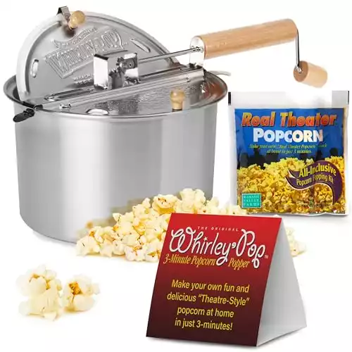 Original Whirley-Pop Popcorn Popper Kit - Metal Gear - Stainless Steel - 1 Real Theater All Inclusive Popping Kit