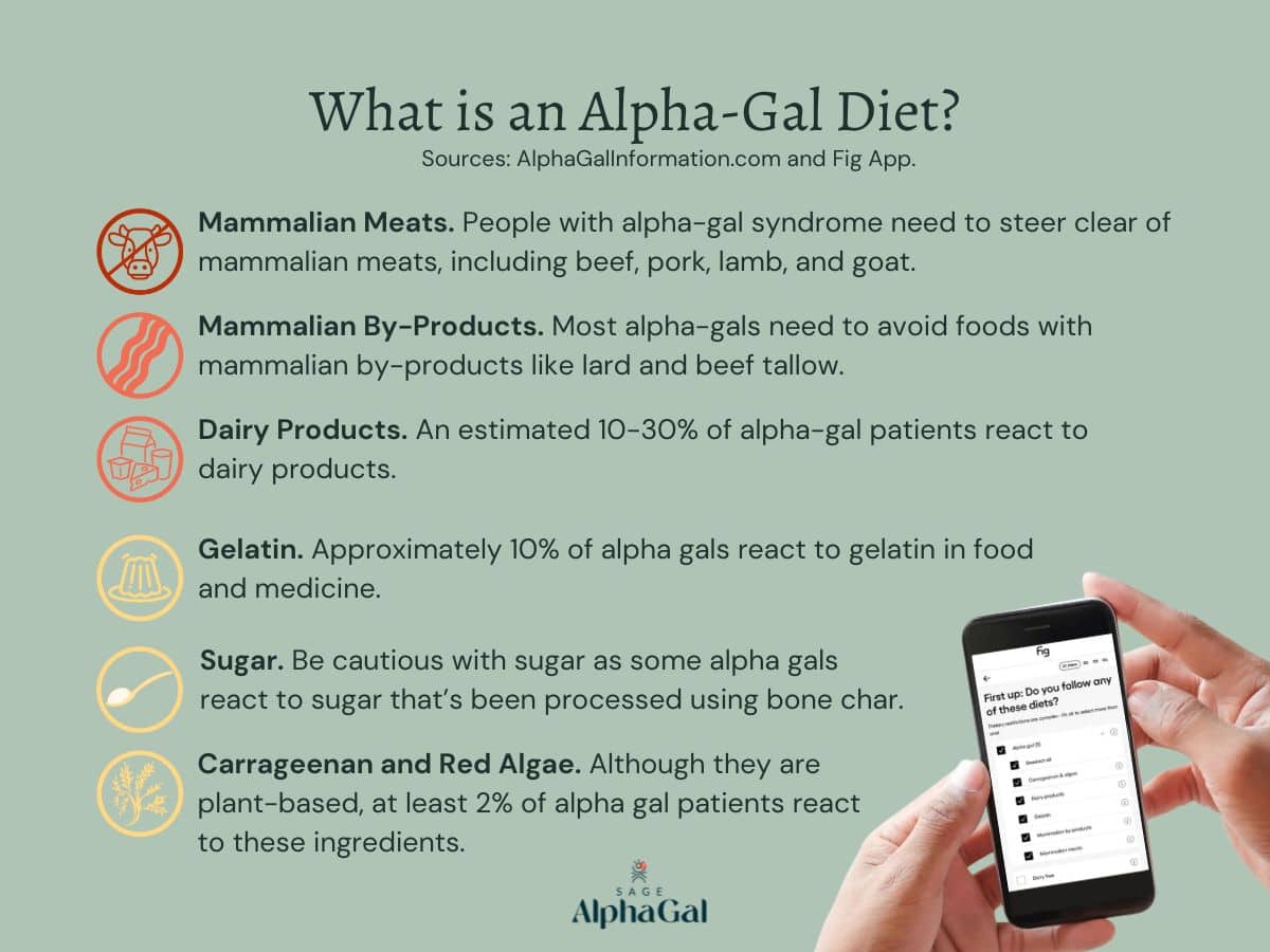 An infographic that answers the question, What is an alpha-gal diet?