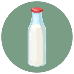 A bottle of milk on a green background.