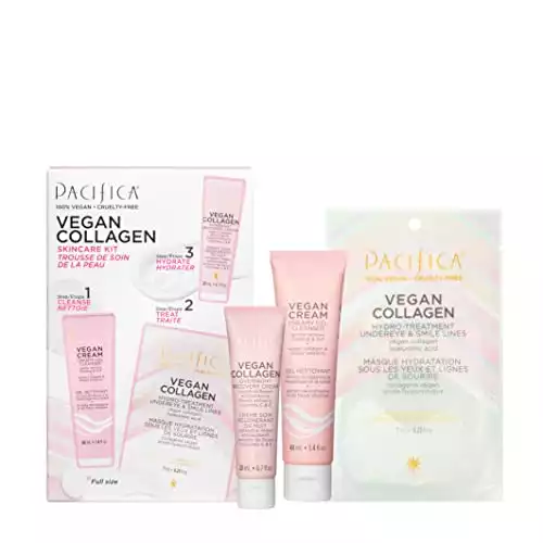 Pacifica Beauty | Vegan Collagen Trial/Value Kit | 3-Piece Skin Care Gift Set | Travel Friendly | Under Eye Patches, Overnight Face Mask, & Face Wash/Cleanser | Vitamin C + E, Hyaluronic Acid | Ve...