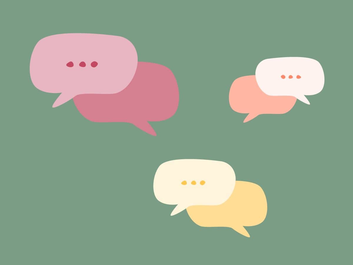 A set of speech bubbles on a green background.