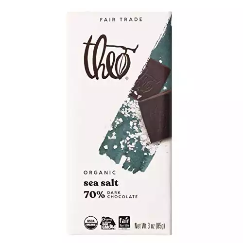 Theo Chocolate Sea Salt Organic Dark Chocolate Bar, 70% Cacao, 6 Pack | Vegan, Fair Trade