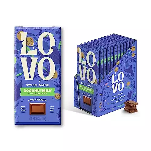 LOVO Coconutmilk Chocolate, 100% Plant-based, Vegan, Non GMO, Gluten-Free, Swiss Made. 12 Count.