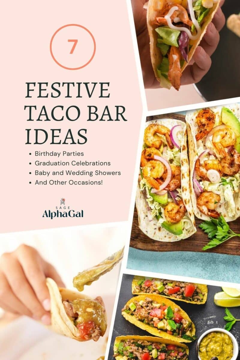 A colorful assortment of taco bar ideas featuring a vibrant collage of tacos.