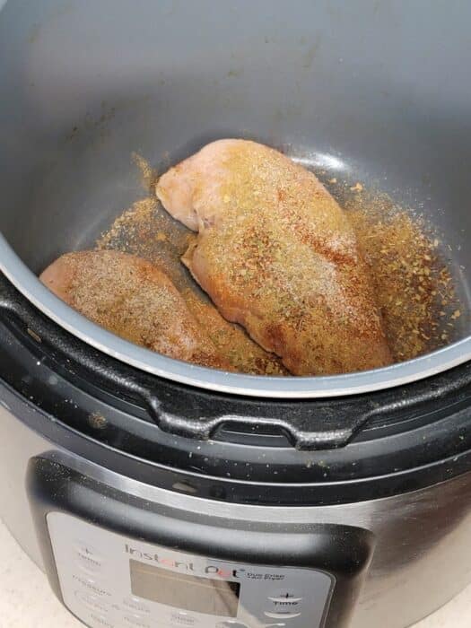 Seasoned chicken breast in an Instant Pot.