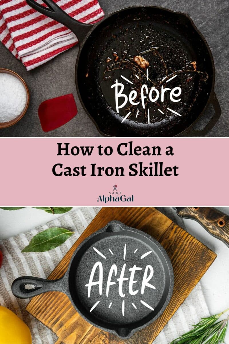 Learn how to clean a cast iron skillet with this close-up view of a pan.