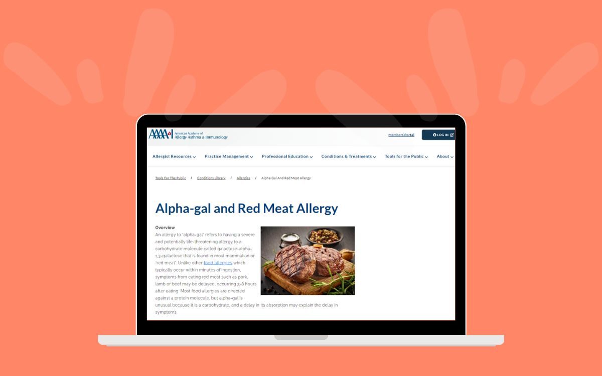 AAAAI Red Meat Allergy Information Screen Image